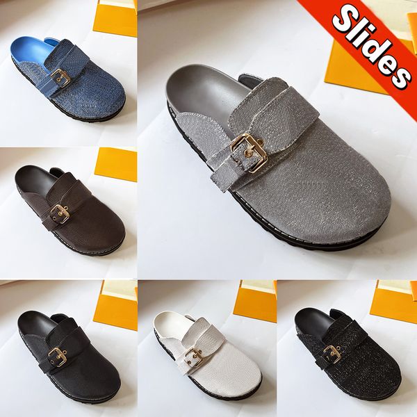 

cosy luxury flat comfort clog mule sandals flats designer slippers white black grey denim brown leather summer beach slides fashion outdoor