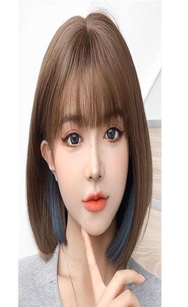 

wig cosplay haze blue ear dye bob hair short straight synthetic hair daily wigs7465675, Black