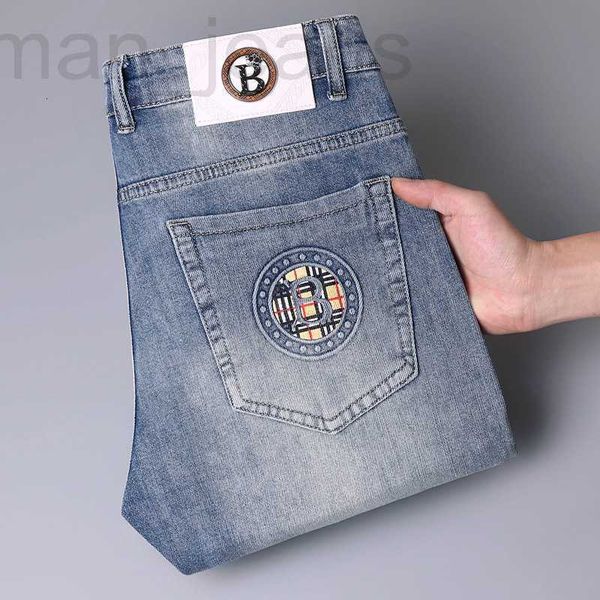 

men's jeans designer 2023 spring new elastic slim fit small straight casual fashion brand light luxury versatile pants 8so6, Blue