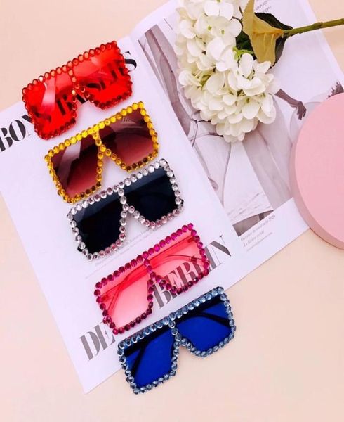

fashion kids rhinestone square frame sunglasses children bling uv protection goggles boys girls cool beach glasses a49212410232, Blue