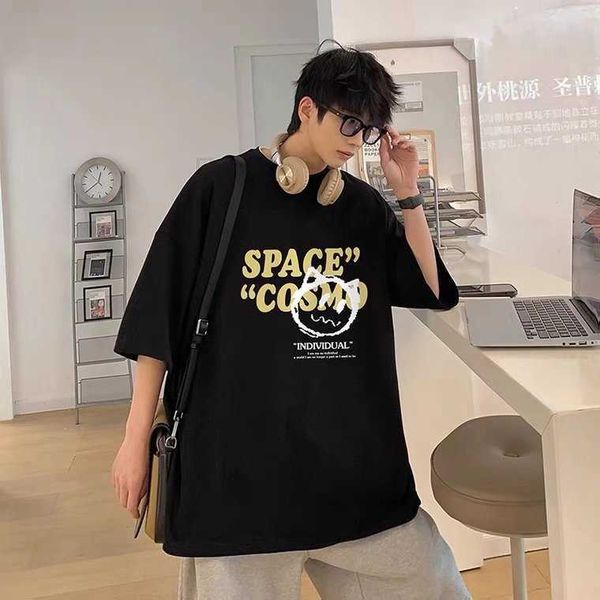 

alphabet american printed short sleeve t-shirt for men 2022 loose large fashion hip hop academy style casual half sleeve stussys 28we, White;black