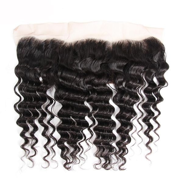 

10a deep wave lace frontal closure brazlian peruvian malaysian indian mongolian hair deep curly wave wave ear to ear 13x4 lace fro8410670, Black