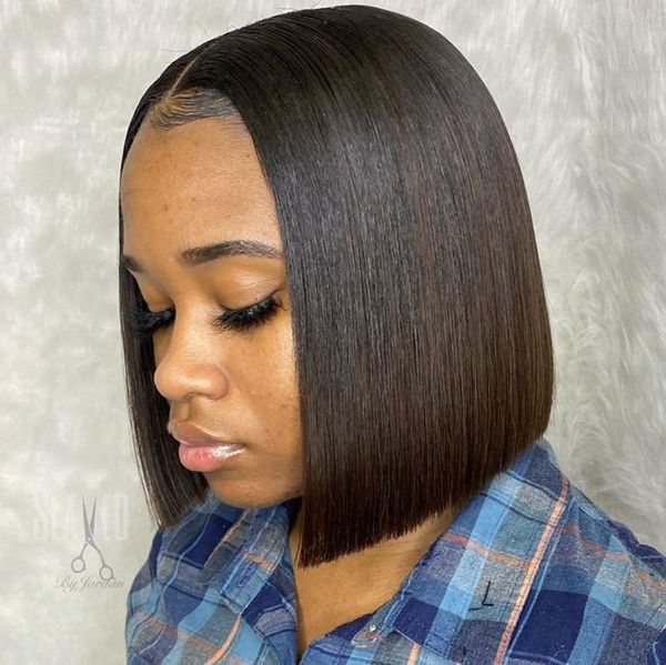 

human hair wigs 6x6 lace closure wig 180 remy hair straight lace front wig pre plucked bob wig7057487, Black