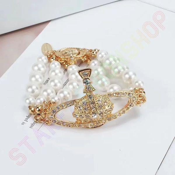 

luxury fashion beaded pearl bracelet three layer diamond filled saturn bracelets charming women wear noble elegant gold and silver bicolor v, Black