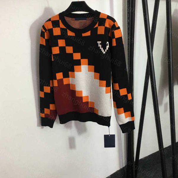 

23ss women dress womens designer clothing summer dresses mosaic plaid round neck long sleeve pullover sweater womens clothing a1, White;black