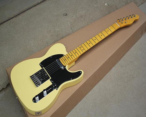 

factory ameican standard lecaster light yellow electric guitar with black hardware and maple fingerboardcustomized7249536