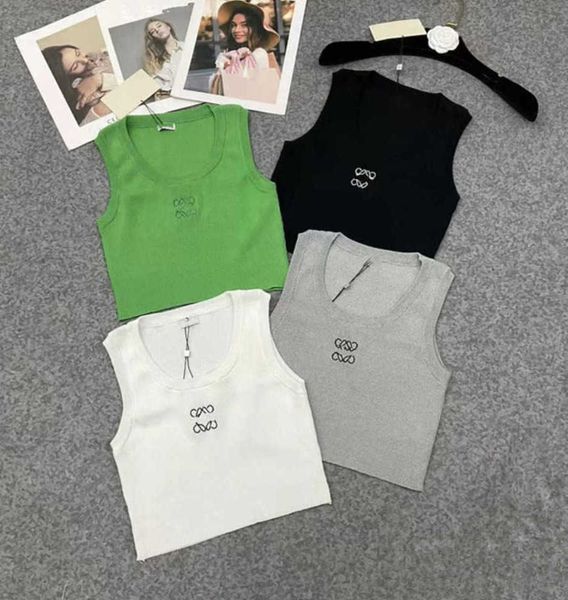 

women's t-shirt tank anagram loewee crop tank designer t shirts women knits tee knitted sport lowewe woman vest yoga slim and slim tee, White