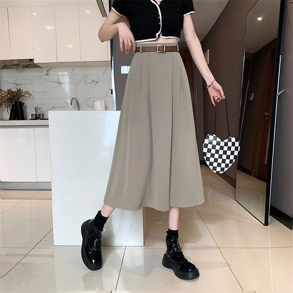 

skirts a line skirt women casual skirts spring autumn solid high waist midi skirts fashion simple elegant belt skirt khaki skirts 230628, Black