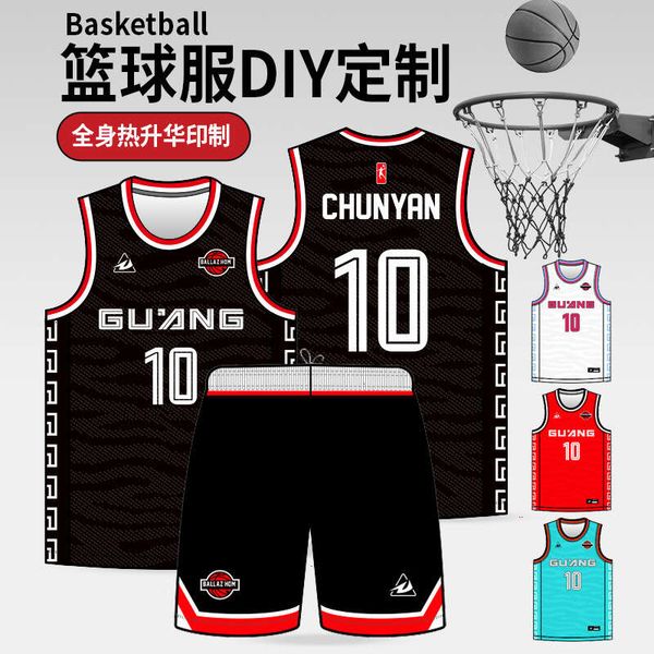 

basketball uniform sports training match team uniform suit for male college students national style american style basketball clothes, Black;red