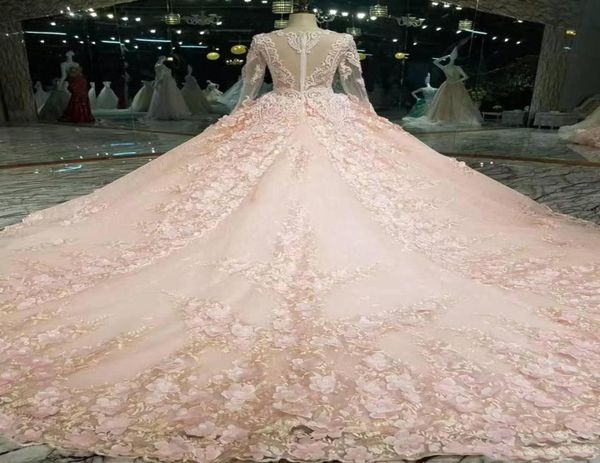 

2018 winter fall snow garden v neck ball gown long sleeves wedding dresses western hands made flowers bridal wedding gowns3503968, White