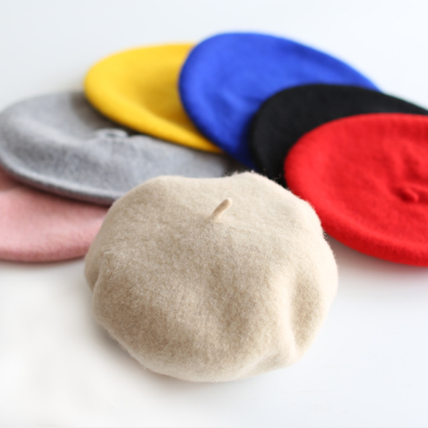 

childrens painter hat wool cap retro parent-child toddler kids beret hat, Yellow