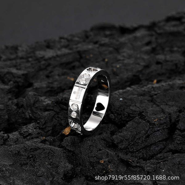 

sterling silver simple hollow heart diamond for men and women couple ring gift