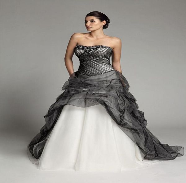 

new empire colorful wedding dress gothic black and white draped princess crystal pleated bridal gowns custom made beads strapless 8099833