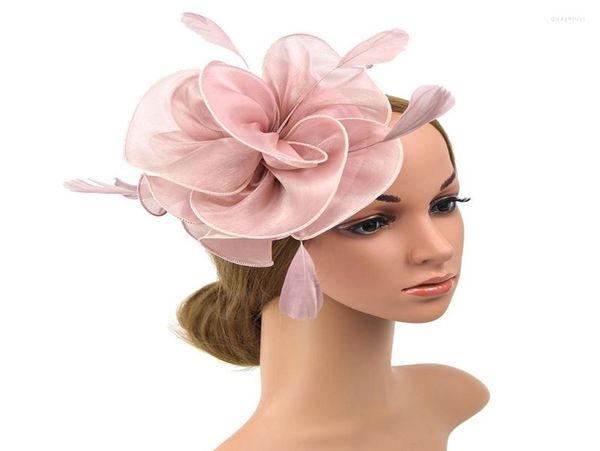 

headpieces fascinator with headband feather floral pillbox netting hat for women cocktail pink5707831, Silver