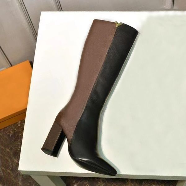 

autumn winter letter long boots fashion western thick boot arabic women designer shoes lady cowhide thick high heels zipper shoe large size, Black