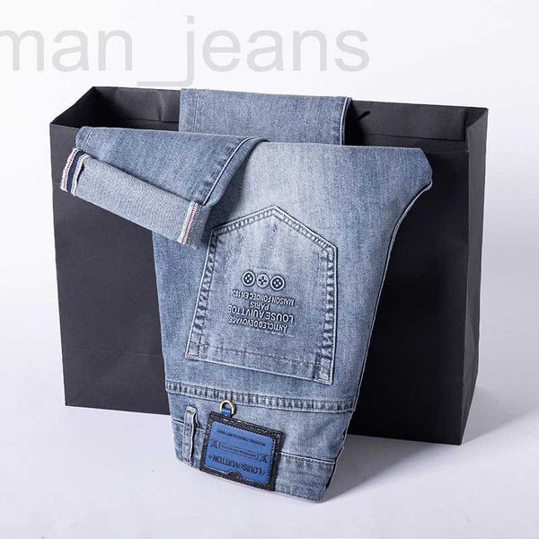 

men's jeans designer high end european goods 2023 spring summer new jeans men's slim small straight tube stretch long pants xjjk, Blue