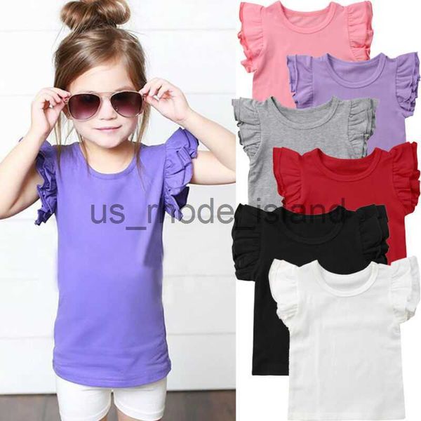 

t-shirts toddler baby girls boy flying sleeves solid cotton t shirt summer outfits kid clothes 0-4t x0628, Blue