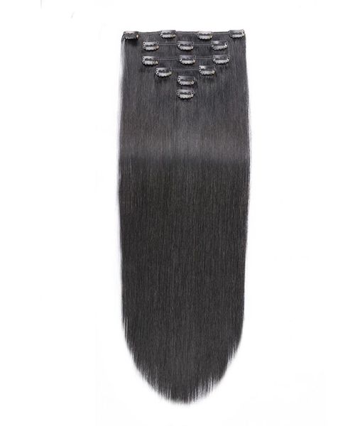 

100g mongolian clip ins human hair 8 piecesset brazilian remy straight hair clip in human hair extensions3216260, Black;brown