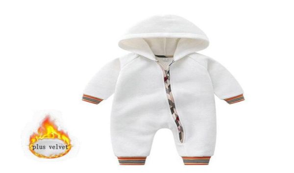 

retail baby plus velvet thicken cotton hoodie romper newborn long sleeve christmas 024m rompers toddle infant bodysuit children o6198189, Blue