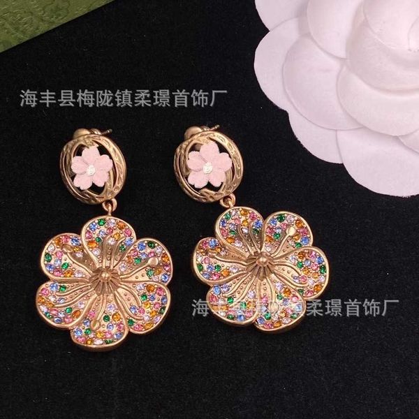 

petals old made high grade temperament celebrity inlaid with colorful rhinestone medium length earrings, Golden