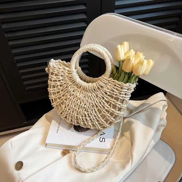 

beach vacation grass woven bag beach bag for women in version hollow half round handheld woven bag
