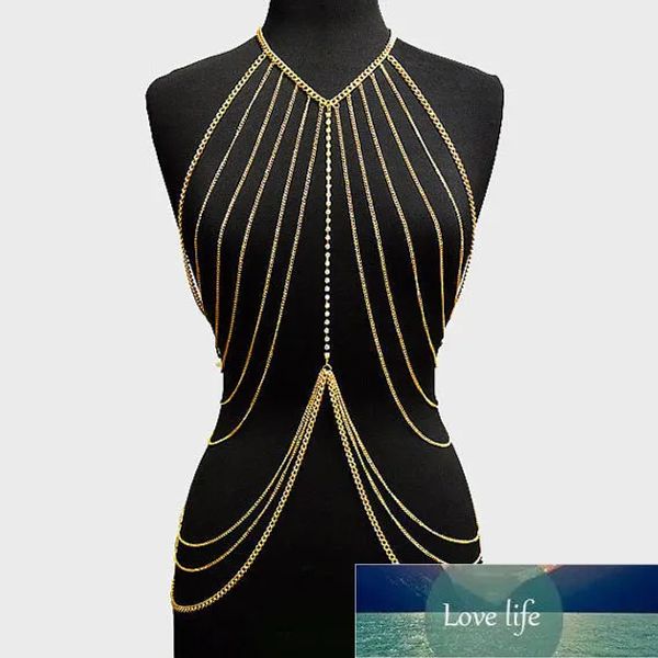 

multi layer full female body chain harness shiny belly accessories gold color women fashion waist jewelry factory price expert, Silver