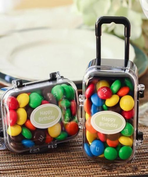 

acrylic clear mini rolling travel suitcase candy box baby shower wedding favors party table decoration supplies gifts7858018