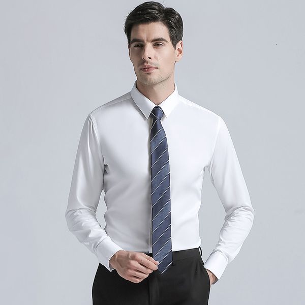 

men's dress shirts men's long sleeves cotton blend business suits shirts brands regular fit formal solid color white 230628, White;black
