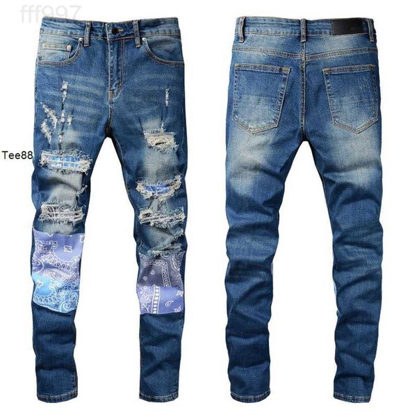 

trend amirs trendy blue hole patch tight amirs elastic legged jeans #832