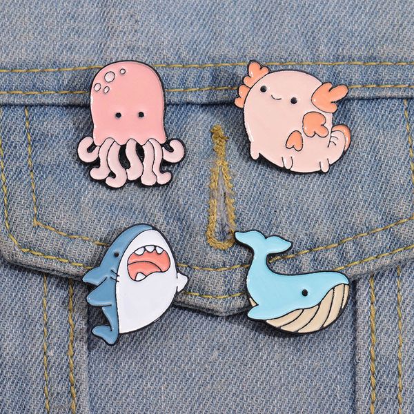 

ocean animals enamel pins custom whale shark otter sea lion brooch lapel badges jewelry gift for kids friends
