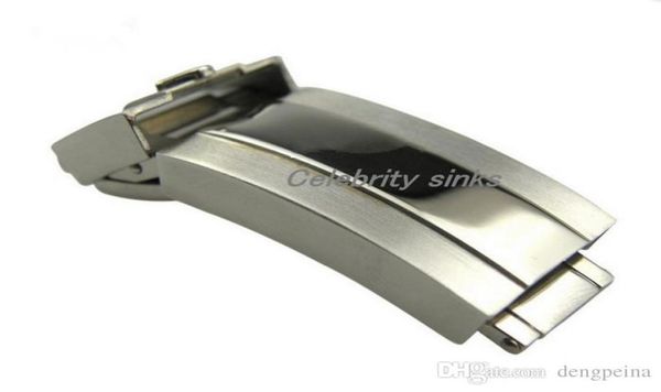 

16mm band buckle deployment clasp silver polished brushed stainless steel for rolexwatch8161134, Black;brown