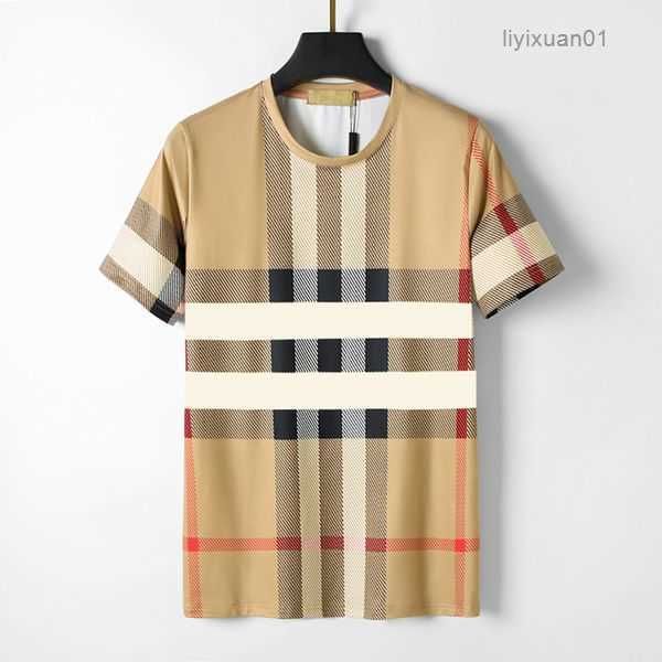 

designer men's t-shirt black and white beige plaid stripe brand pure cotton breathable slim casual shirt street same style women's, White;black