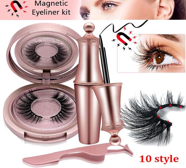 

3d mink eyelashes magnetic liquid eyeliner with tweezer set magnets natural fake eyelashes extension waterproof lasting makeup kit2234716