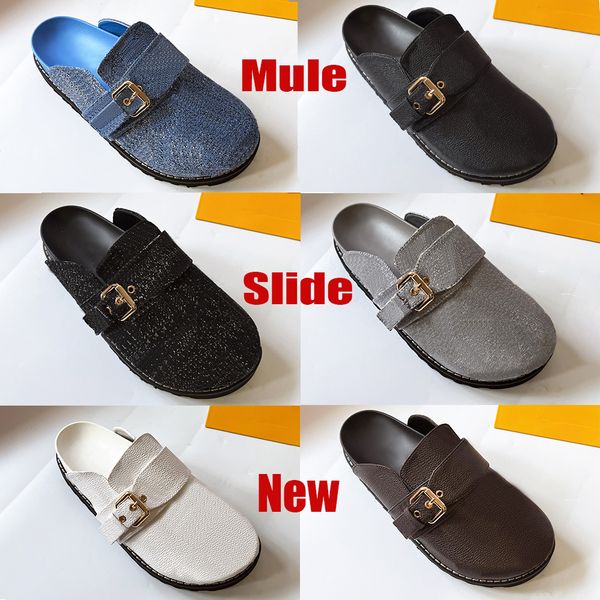 

cosy flat comfort clog mule slipper sandals black white brown leather blue denim womens designer slides flats summer beach slippers luxurys