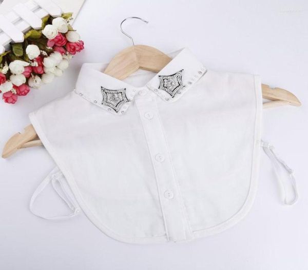 

bow ties women retro crystal shirt chiffon fake collar tie rhinestone bead flower cute peter pan lapel false detachable blouse 691149, Black;gray