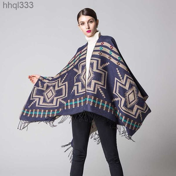 

popular cross plum blossom tassel extended and thickened imitation cashmere ethnic style travel split shawl scarf, Red;brown