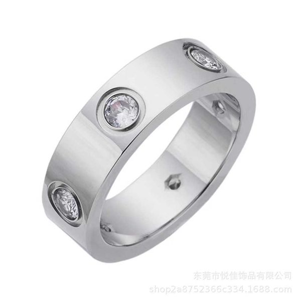 

jf3f wholesale titanium steel all-nail ring ins card fashion rose gold stainless six-diamond couple, Silver
