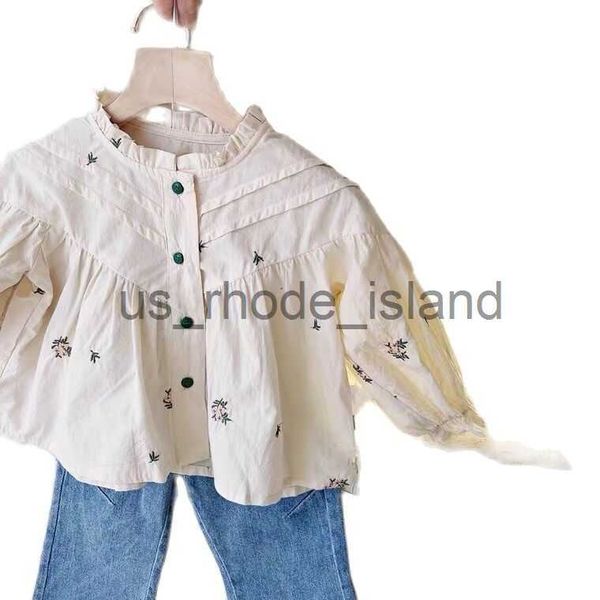 

t-shirts baby floral shirt spring and summer new stand-up collar girls foreign style cute cotton long-sleeved shirt p4592 x0628, Blue