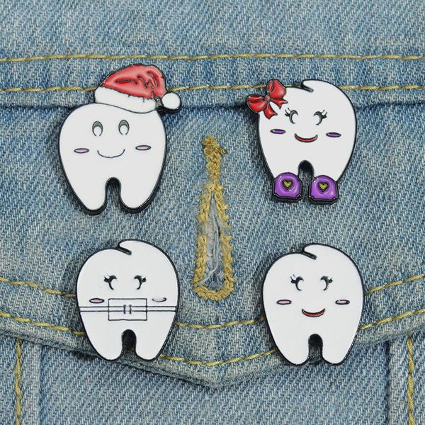 

cartoon smiling tooth enamel pins custom teeth brooches lapel badges funny oral health jewelry gift for kids friends, Blue
