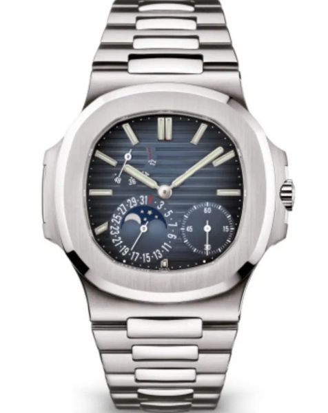 

luxury mens watch blue dial silver stainless steel automatic mechanical sapphire crystal multi-function glass back male wristwatches, Slivery;golden