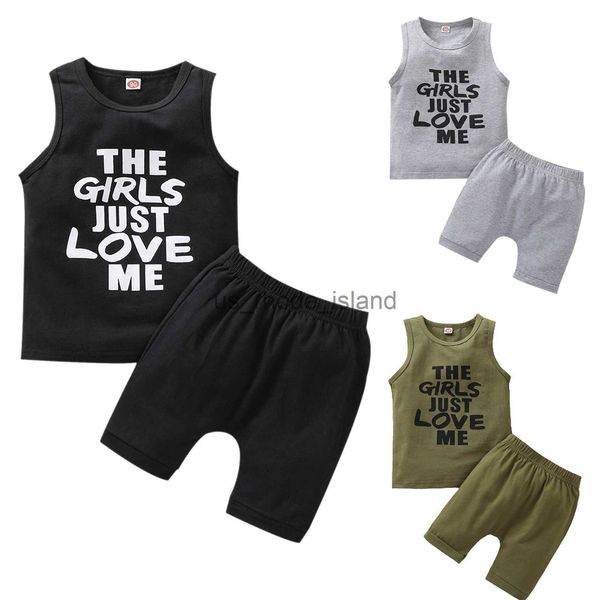 

t-shirts 1-4years boys vest and shorts suit special letter sleeveless and solid color short pants x0628, Blue