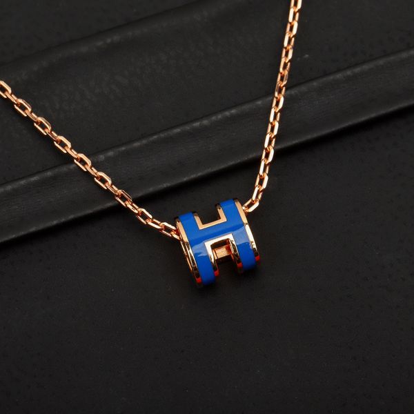 

2023 luxury quality charm small pendant necklace with blue color design have box stamp ps7620, Silver