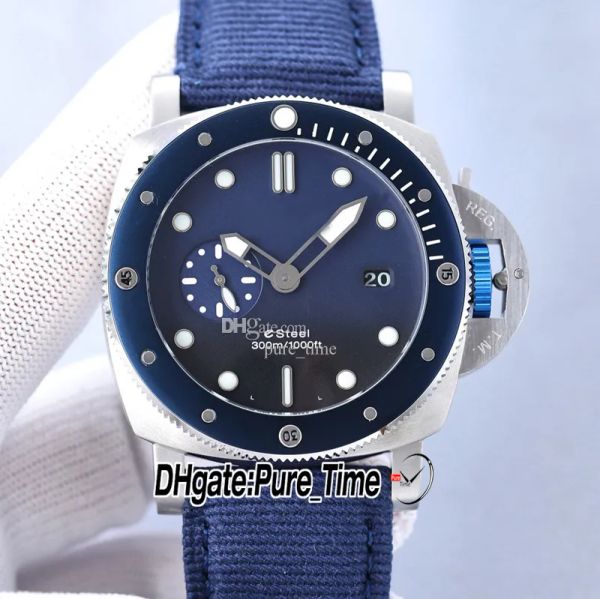 

v7 47mm new dive 01289 a2555 automatic mens watch blue dial bmg-tech steel case blue nylon/leather strap gents watches pure_time ptpm a10b, Slivery;brown