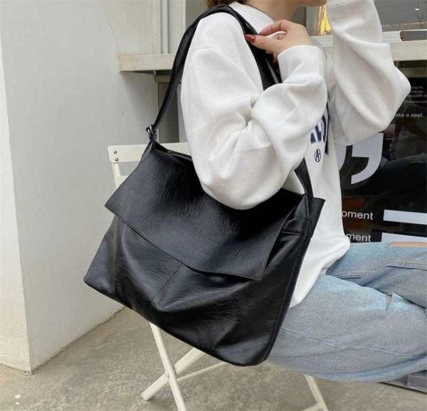 

vintage large women shoulder messenger bags soft leather casual shopper bag black female good quality pu big flap messenger bag 225604319