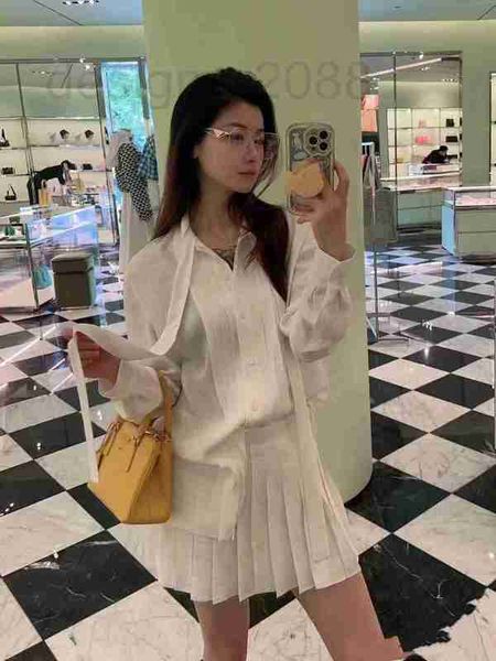 

women's blouses & shirts designer 2023 summer new style slim silk jacquard fabric sweet shirt izmx, White