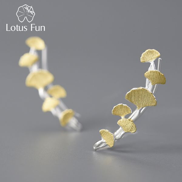 

stud lotus fun 18k gold delicate ginkgo leaves long branch stud earrings for women real 925 sterling silver luxury quality jewelry 230627, Golden;silver