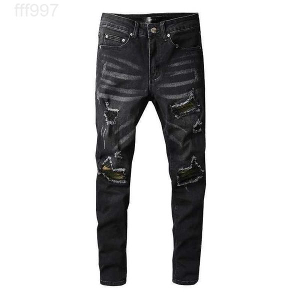 

men's jeans amirs designer fashion pants cool stylish leisure ripped brand high street trend black white hole patch yxsh, Blue