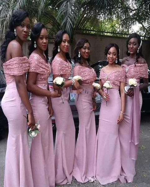 

african girl backless mermaid chiffon bridesmaid dresses with applique 2017 floor length maid of honor dress for wedding4142289, White;pink