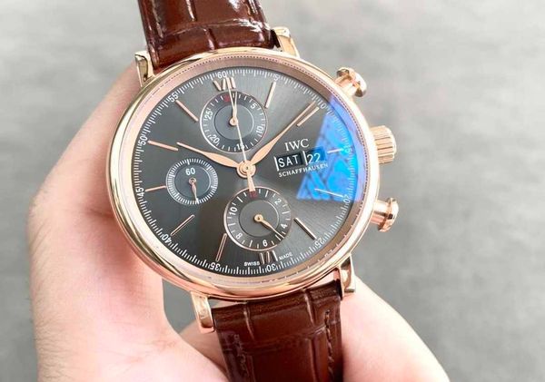 

waterproof designer 7750 movement business new wrist watch i w 42mm*13.5mm mens classic business montre iced out bezel gift tw factory watch, Slivery;brown