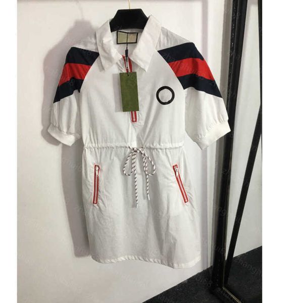 

23ss womens designer clothing summer dresses women dress zip pocket drawstring waist half-zip lapel short-sleeved dress womens clothing a1, Black;gray